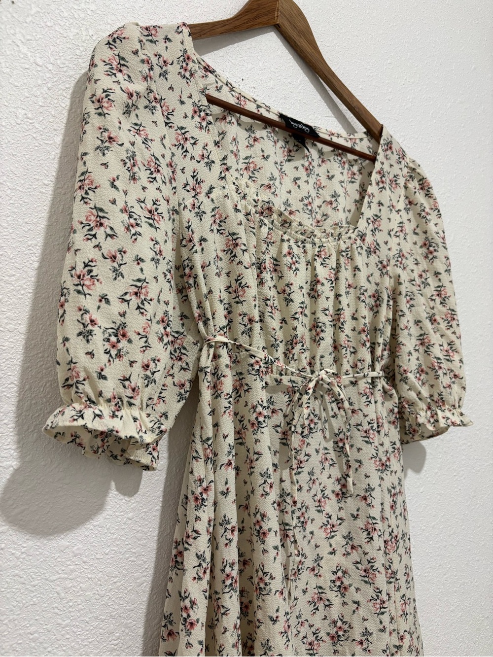 by & by Cream Floral Midi Dress with Pink Accents